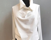 creme weiß langarm Bluse Damen Baumwolle, avantgarde Kragen Drapierung für Büro, Alltag & Event, modern Designer Shirt elegante Sommermode