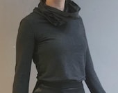 grau-braun Longsleeve für Damen Taft Viskose, minimalistischer Loop Schal Kragen, Drapierung für Büro & Alltag, modernes Basic Designer Top