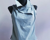 Bluse Shirt ärmellos Damen Salbei Grün -  Baumwolle, Drapierung, modern, avantgarde, Kragen, Büro, minimalistisch, elegant, Designer Bluse