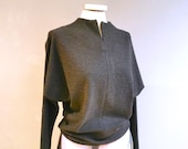 grauer Fledermausärmel Pullover für Damen, strukturierter Viskose Jersey, minimalistisch bequemer Winterpullover für Büro und Alltag