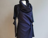 dunkelblau Bolero Jäckchen Damen schimmernde Viskose,  kurzarm mit/ ohne Stulpen, modularer Zweiteiler für Event, variabler Designer Shrug