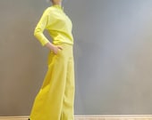 gelbe weite Hose für Damen baumwolle, Trapezhose Elastischer Bund, moderne Designer Hose für Alltag