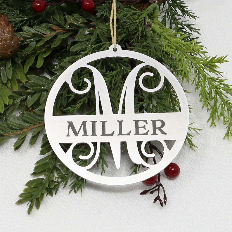 Personalized Metal Ornament Monogram Last Name Ornament Etsy