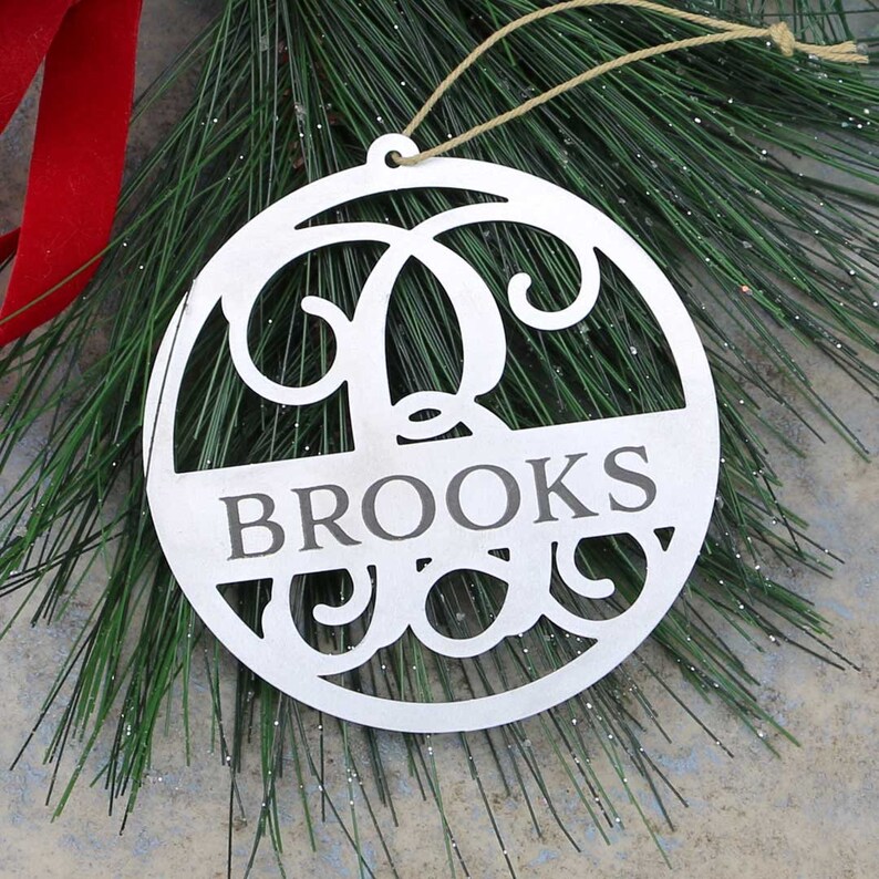 Personalized Metal Ornament Monogram Last Name Ornament Etsy