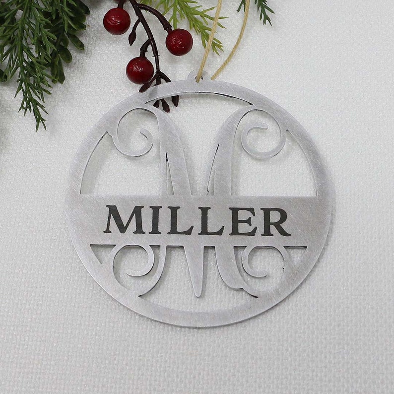 Personalized Metal Ornament Monogram Last Name Ornament Etsy