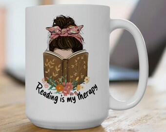 Reading is My Therapy Ceramic Mug, Book Lover Gift