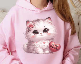 Kitty Love Valentine's Day Hoodie: Cozy Cat Print Pullover