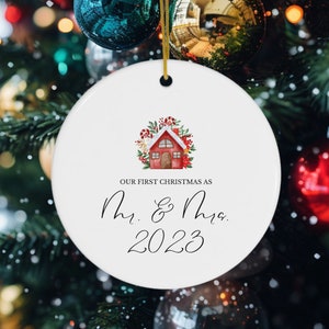 First Christmas Married Ornament, Mr and Mrs Red House Christmas Ornament, Our First Christmas Married as Mr and Mrs Ornament - Personalized
