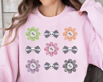 Skull Bow Halloween Sweatshirt, Spooky Season Crewneck