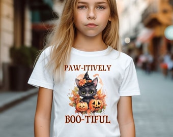 Halloween Cat Kids Shirt, Witch Kitty Graphic Tee