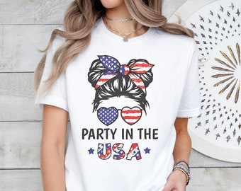4th of July Messy Bun Shirt: Patriotic USA Graphic Tee