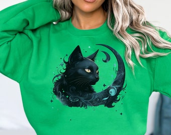 Black Cat Halloween Sweatshirt: Retro Vintage Style