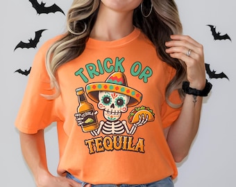Trick or Tequila Skeleton Halloween T-Shirt - Comfort Colors Tee