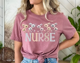 Floral Nurse Shirt: Comfort Cotton Tee, Nursing Gift