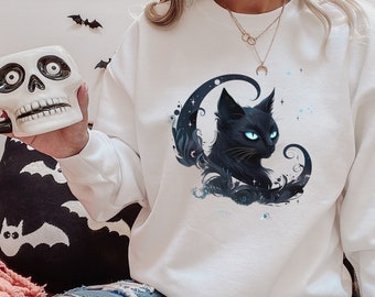 Black Cat Halloween Sweatshirt: Retro Vintage Style