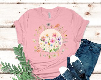 Boho Wildflower T-Shirt: Floral Meadow Cotton Tee