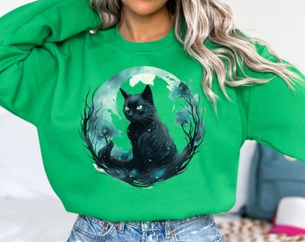 Black Cat Halloween Sweatshirt: Retro Unisex Crewneck