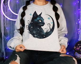 Black Cat Halloween Sweatshirt: Retro Vintage Style