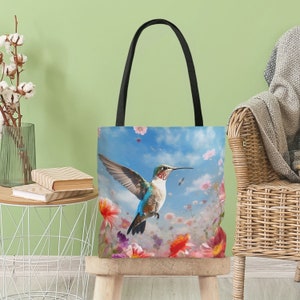 Hummingbird Wildflower Tote Bag, Floral Tote, Summer Tote Bag, Wildflower Print, Floral Tote, Gift for Her, Birthday Gift for Her, Mom Gift