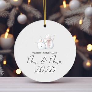 First Christmas Married Ornament, Mr and Mrs Snowman Christmas Ornament, Our First Christmas Married as Mr and Mrs Ornament - Personalized