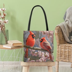 Red Cardinal Tote Bag, Summer Tote Bag, Bird Tote Bag, Tote Bag Cardinal Birds, Bird Lover Gift, Animal Tote Bag, Summer Bag, Gift for Mom