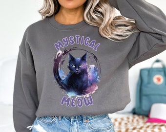 Black Cat Halloween Sweatshirt: Retro Unisex Crewneck