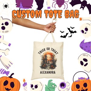 Halloween Canvas Tote Bag, Pumpkin Canvas Tote Bag, Halloween Trick or Treat Bag, Canvas Tote Bags, Halloween Candy Bags, Halloween Canvas