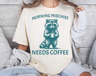 Raccoon Coffee T-Shirt: Morning Mischief Graphic, Comfort Colors Tee