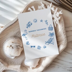 Lehrerkarte „Frohe Feiertage“ zum Ausdrucken | Riviera-Motive im A6-Format – Anpassbare Karte auf Leinwand – Geschenk zum Schulabschluss