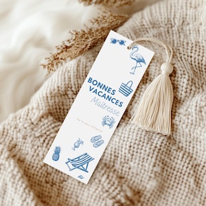 Marcapáginas imprimible DIY "Felices Fiestas para Maestros", temática Riviera | Regalo de fin de año escolar | Archivo para personalizar en Canva