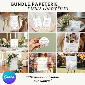 Bundle papeterie Mariage Fleurs champêtres | Fleurs sauvages | Modifiable sur Canva - Papeterie DIY imprimable