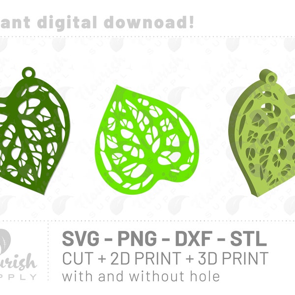 Monstera dubia Leaf with and without Hole Earring Cut File .SVG .png .DXF .STL