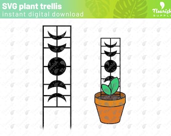 Dark Moon Phase Lunar Plant Trellis Cut File SVG for indoor house plants - .SVG for Glowforge Cricut Laser Cutting Machine