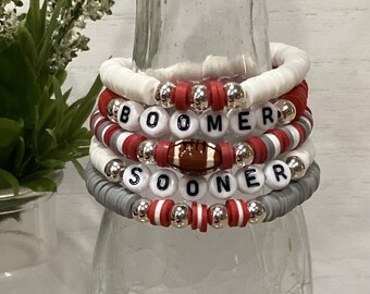 Oklahoma Sooners Heishi Bead Bracelet Stack, Game Day Gift
