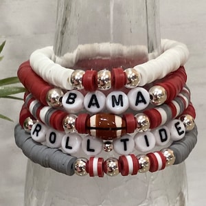 Bama Rolltide Bracelet Stack, Beaded Bracelet Stack, Personalized Gifts, Stackable Bracelets, College Football Bracelet, Alabama Football