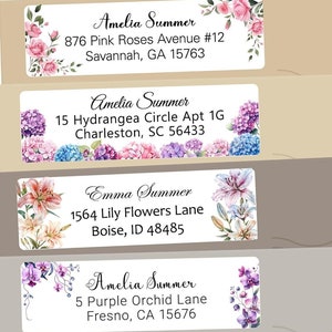 Personalized Return Address Labels Floral - High Gloss Custom Mailing Labels on Sheets - Self-Adhesive Return Stickers (50-1000)