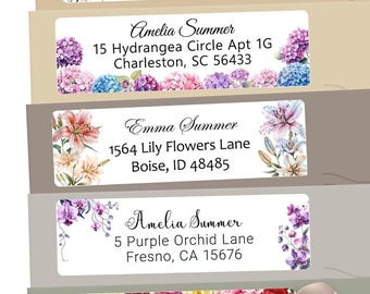 Personalized Return Address Labels Floral - High Gloss Custom Mailing Labels on Sheets - Self-Adhesive Return Stickers (50-1000)