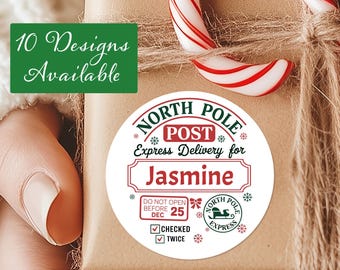 Personalized Santa Christmas Name Labels - Custom Kids Gift Label Stickers Christmas Stickers Sheet, Personalized Holiday Gift Labels