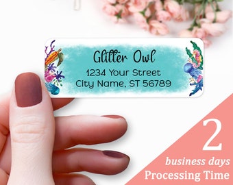 Personalized Return Address Labels - 120 Under The Sea Custom Mailing Labels for Envelopes, Self Adhesive Flat Sheet Rectangle Stickers