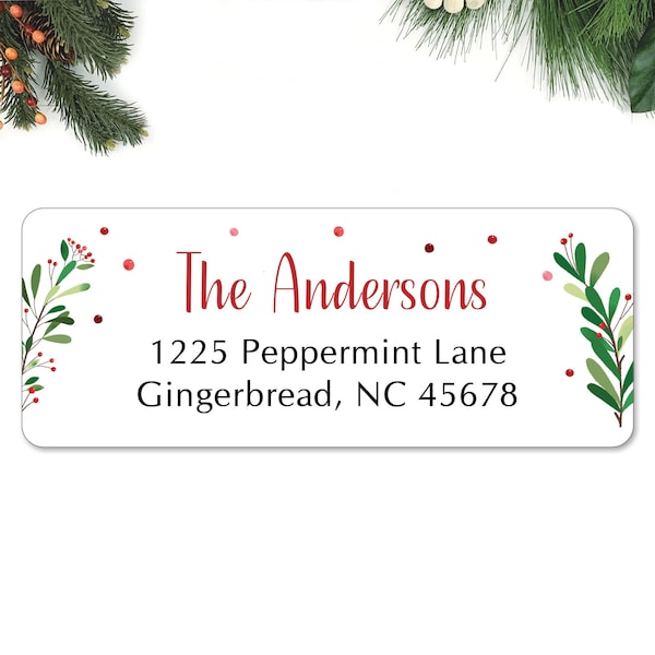 Holly Berry Personalized Christmas Address Labels - Custom Holiday Return Address Labels, Set of 120 Mailing Labels Flat Sheet Rectangle