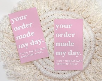 Thank You Cards Small Business - Set of Pink Thank You Notes on Premium Cardstock 3.5” by 2” (Your Order Made My Day)