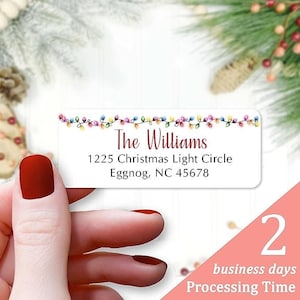 Personalized Christmas Address Labels Lights - Custom Holiday Return Address Labels, Set of 120 Mailing Labels Flat Sheet Rectangle Labels