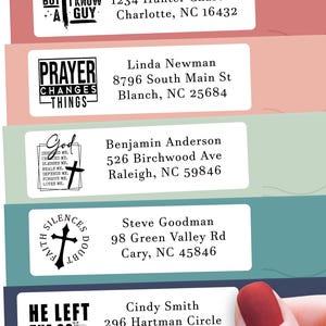 Personalized Return Address Labels Religious - High Gloss Custom Mailing Labels on Sheets - Self-Adhesive Return Stickers (50-1000)