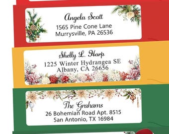 Personalized Return Address Labels Christmas - High Gloss Custom Mailing Labels on Sheets - Self-Adhesive Return Stickers (50-1000)