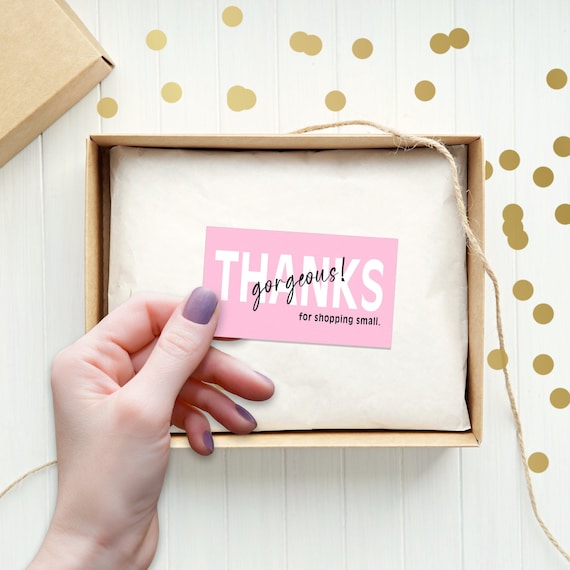 Thank You Cards Small Business - Set of Pink Thank You Notes on Premium Cardstock 3.5” by 2” (Thanks Gorgeous for Shopping Small)