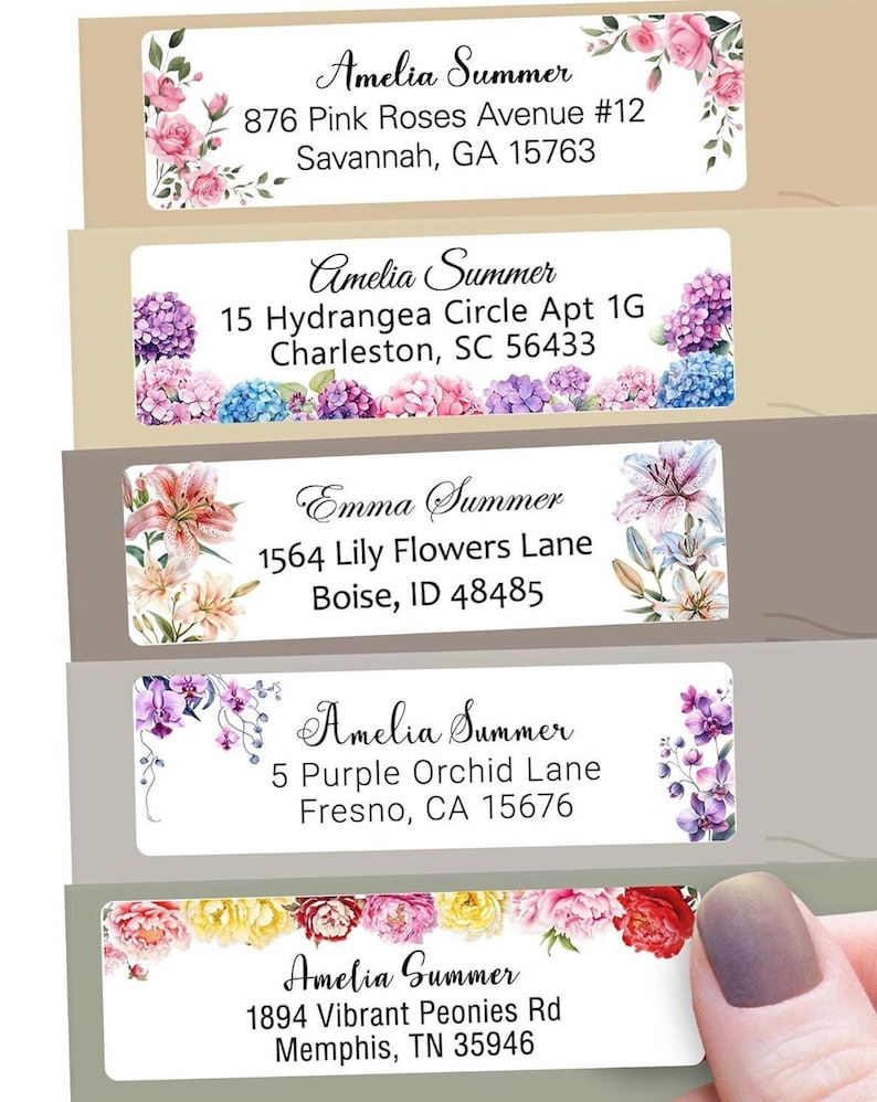 Personalized Return Address Labels Floral - High Gloss Custom Mailing Labels on Sheets - Self-Adhesive Return Stickers (50-1000) image 1