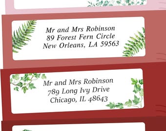 Personalized Return Address Labels Greenery - High Gloss Custom Mailing Labels on Sheets - Self-Adhesive Return Stickers (50-1000)