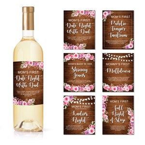 New Mom Gift Wine Label - Baby Shower Gift Idea, 6 Wine Labels Mommy To Be Milestones, Rustic Baby Shower Gifts