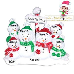 Ornamento di Natale Pupazzo di neve Famiglia di 6 Polo Nord/Amici/Collaboratori - Personalizzato + Spedizione gratuita