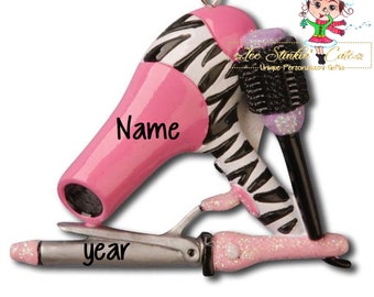 Personalized Christmas Ornament Hair Dresser Cosmetologist Beautician + Free Shipping! (Blow Dryer Curling Iron Spa Salon)